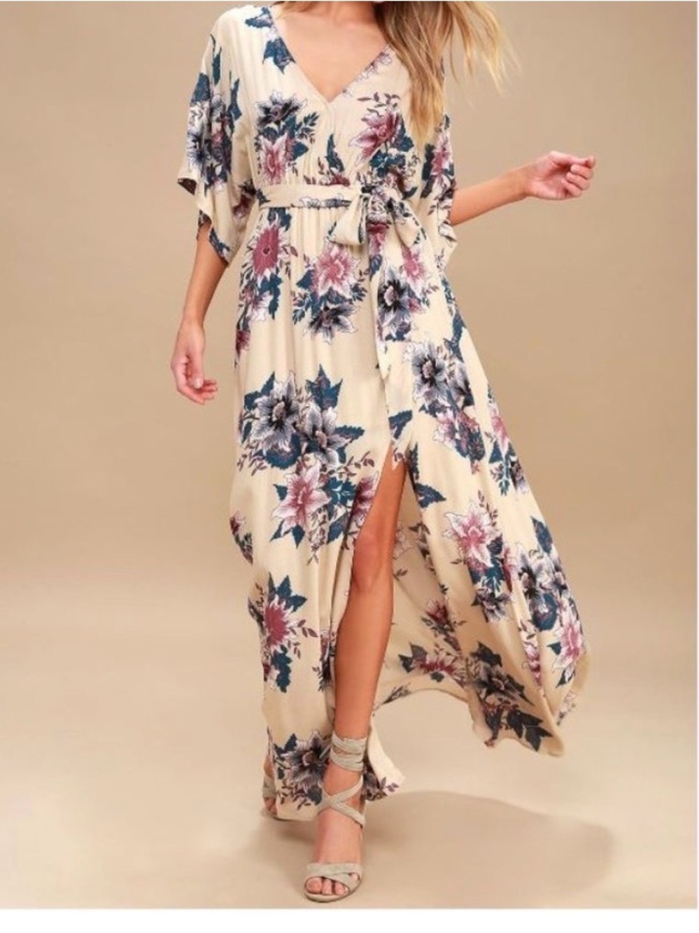 Lulu's Mustard Floral Wrap Maxi Dress